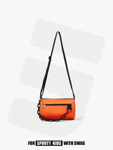 Orange Sports & Leisure Crossbody Bag With Chain Decoration