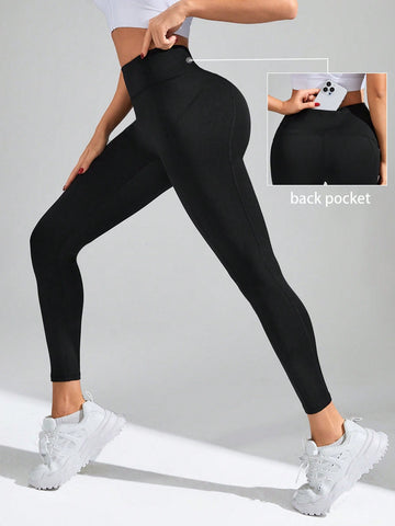 Women's Solid Color Wide Waistband Sports Leggings