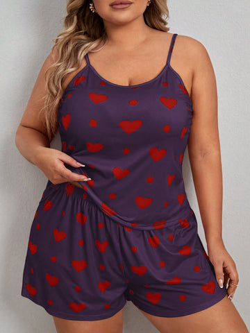 Women Heart Print Cami And Short Pajama Set