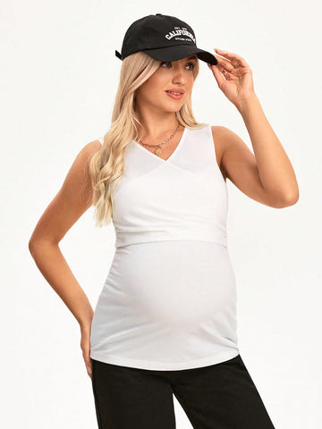 Maternity Knitted V-Neck Tank Top For Summer Casual Style