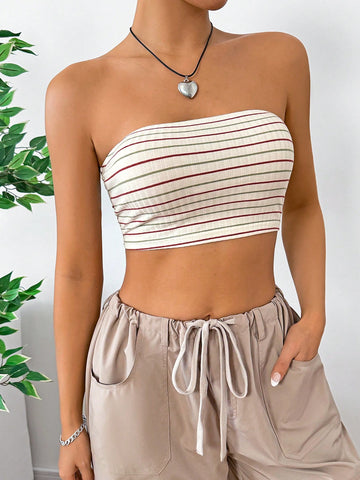 Women's Cropped Bandeau Top With Stripes