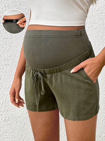 Maternity Belted Simple Adjustable Waist Shorts