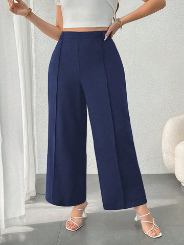 Plus Size  Solid Color Pleated Loose Straight Suit Pants