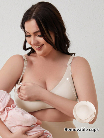Plus Size Mother Day Solid Color Nursing Bra Without Steel Ring