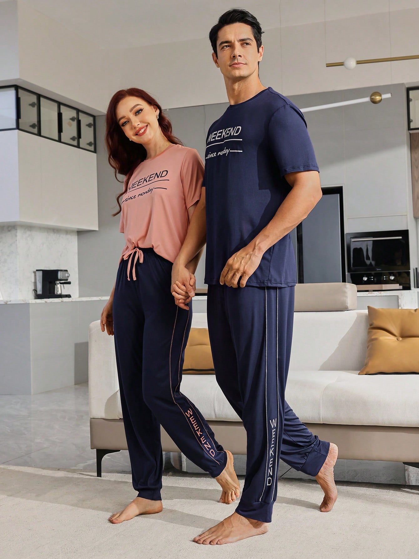 Men's Slogan Printed Pajama Set Couple Matching Set(Sold Separately)