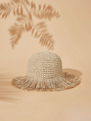 1pc Women's Basics Woven, Textured Straw Hat For Vacation, Picnic, Beach