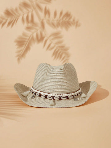 1pc Women's Basics Woven Straw Hat, Suitable For Vacation, Picnic, And Beach