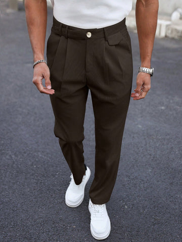 Men Pleated Slant Pockets Chic Casual Tapered Dress Pants