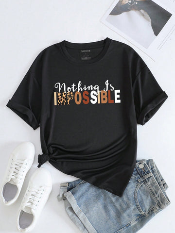 Women's Short Sleeve T-Shirt With Slogan Print Suitable For Summer