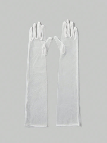 1 Pair Elegant And Luxury Lace Mesh Translucent Gloves For Bridal Scenes Like Wedding, Honeymoon, And Parties