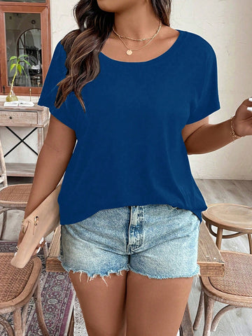 Plus Size Plain Short Sleeve Casual T-Shirt For Summer