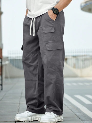 Men's Loose Straight-Leg Pants With Side Flap Pockets