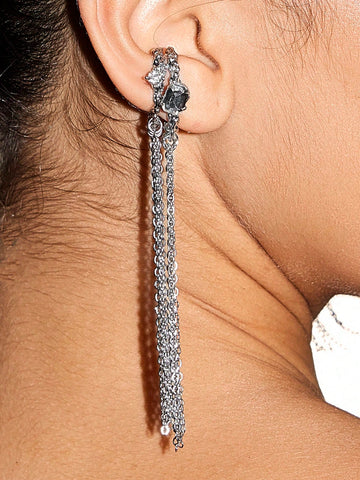 Silver Tassel Fashionable Earrings Suitable For Party And Gathering Outfits
