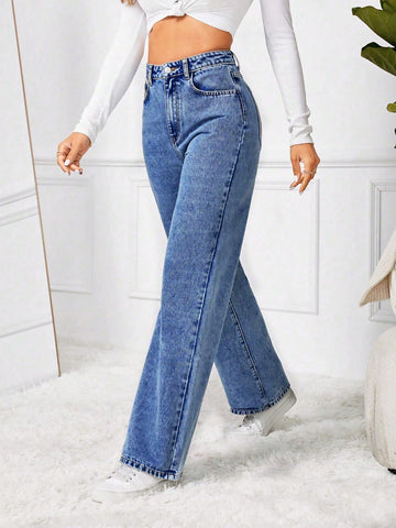 Women's Loose Wide Leg Casual Jeans With Pockets