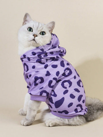 1pc Pink-Purple Leopard Print Pet Hoodie For Cats And Dogs