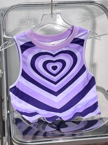 Teen Girls' Knitted Love Heart & Swirl Pattern Sleeveless Tank Top For Casual Occasions
