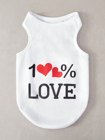 100% Love Cute White Pet Heart Print Vest 1pc