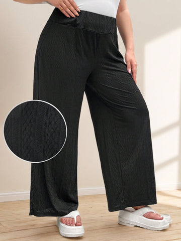 Plus Size Women's Summer Casual Vacation High-Waisted Straight Pants Wide-Leg Pants,Spring Women's Bottoms, Textured Wide-Leg Pants