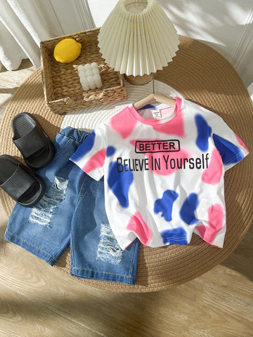 3pcs/Set Boy Baby Colorful T-Shirt And Milk Shorts With Crossbody Bag