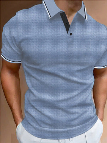 Men Contrast Color Striped Short Sleeve Polo Shirt, Summer