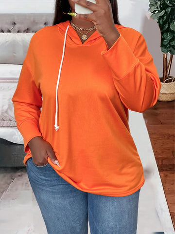 Plus Size Women's Solid Color Drawstring Hoodie