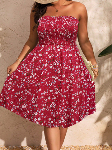 Plus Size Summer Ditsy Floral Cross Dress With Collar And Chest Wrap