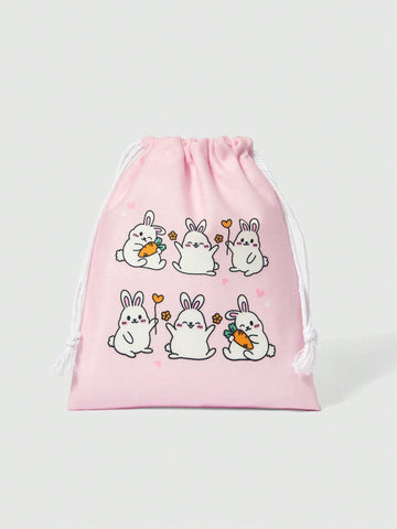 Cartoon Cute Rabbit Design Large Capacity Drawstring Portable Storage Bag, Makeup Organizer