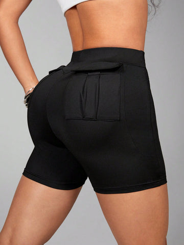 Street-Style Cargo Pocket Women Patchwork High Waist Shorts