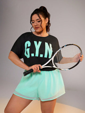 Plus Size Summer Sports Leisure Loose Short Sleeve Letter Print Sports T-Shirt And Shorts Set