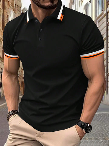 Men Summer Casual Contrast Color Short Sleeve Polo Shirt
