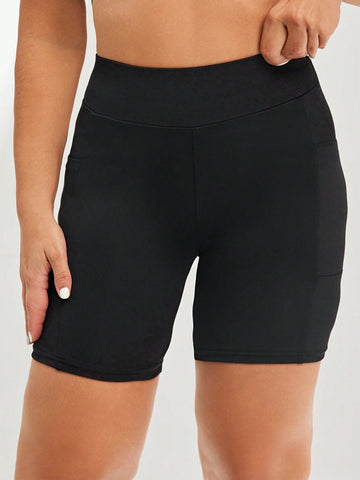 Plus Size High Waisted Sport Shorts With Side Pockets Legging Shorts