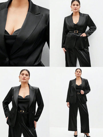 Plus Size Women's Single Button Suit Set