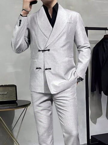 Men's Double-Breasted Long Sleeve Suit Jacket And Pants Set