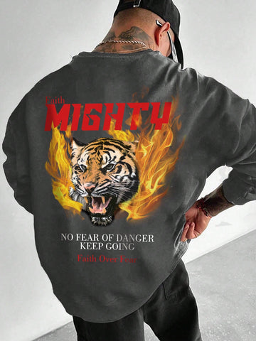 Men's Tiger Print Drop Shoulder Sweatshirt