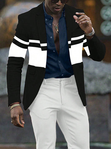 Men Color Block Single-Breasted Suit Jacket