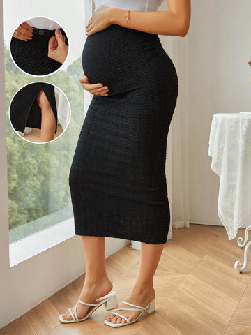 Maternity Summer Urban Casual Mid-Length Ultra High Waisted Bodycon Skirt