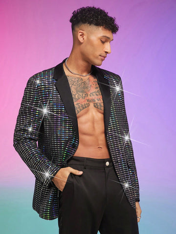 Men Fashionable Shiny Decorated Suit Jacket