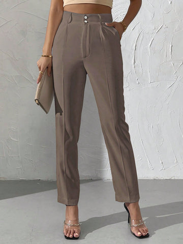 Solid Color Casual Tapered Suit Trousers