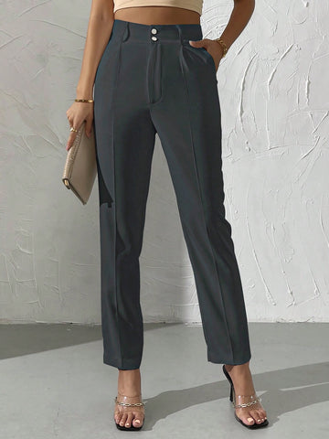 Women Solid Color Casual Daily Outfit With Regular Long Pants