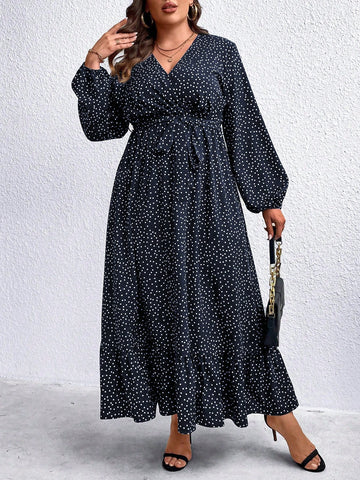 Women Polka Dot Print Elegant Simple Plus Size Dress