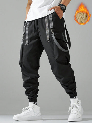 Men Loose-Fit Cargo Pants With Pockets And Fleece Lining