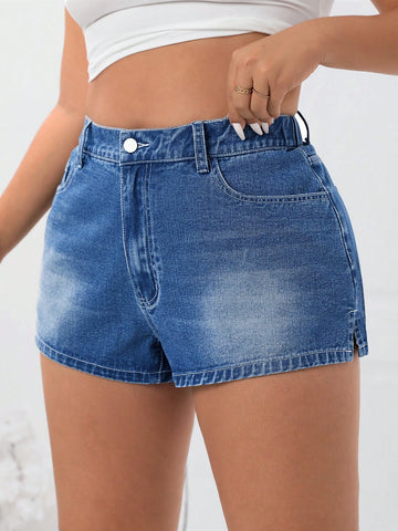 Plus Size Women\ Loose Fit Denim Shorts With Pockets, Perfect For Daily Casual Wear