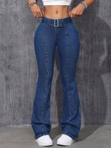 Low Waisted Denim Flare Pants With Pockets