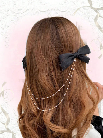 1pc Bowknot & Pearl Decor Hair Clip (Numbers Of Pearl Are Random)