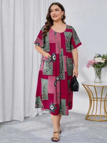 Summer Plus Size Patchwork Floral Loose Casual Dress