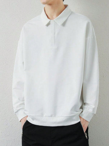 Men's Solid Color Turn-Down Collar Drop-Shoulder Long Sleeve Sweatshirt