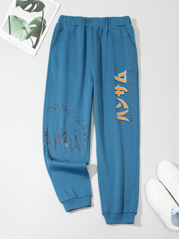 Teen Boy Casual Comfortable Knit Sweatpants With Cartoon Character Print