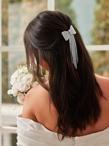 1pc Women's Elegant & Luxury Tassel & Rhinestone Hair Clip, Suitable For Wedding, Concert/Festival, Party