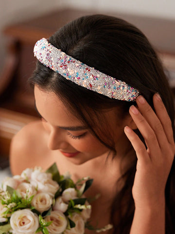 1pc Women's Elegant & Luxury Rhinestone & Glitter Headband, Suitable For Wedding, Honeymoon, Party