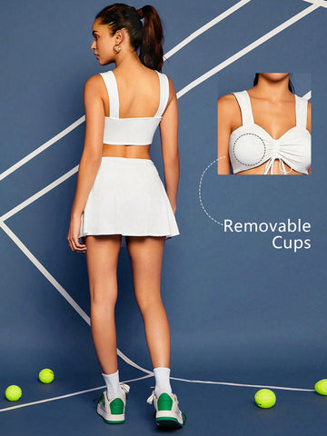Sports Tennis Basic Chest Cup&Belted With TANK TOP AND SKIRT SET